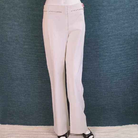 BCBGMaxAzria 90s/Y2K Optic White Wide Leg Pants, Grommets - Picture 1 of 16